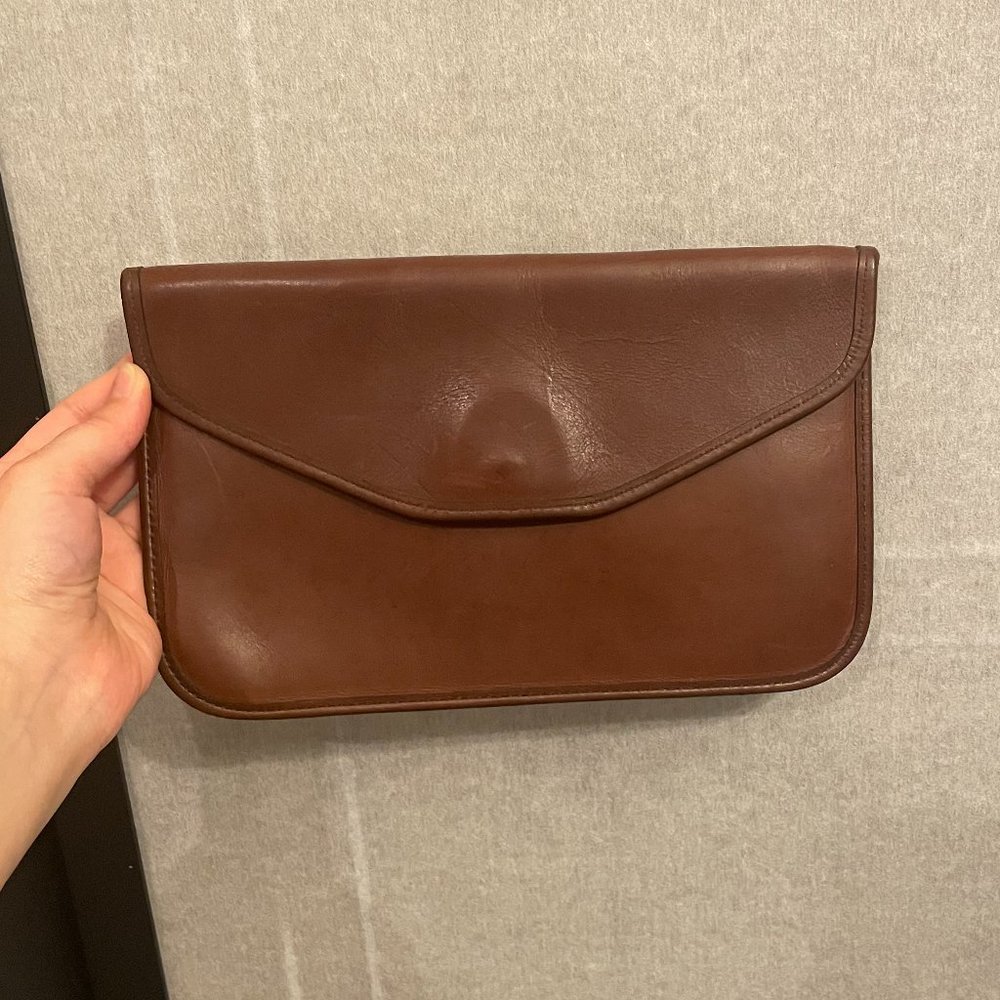 Michael Green Vintage Leather Brown Envelope Clutch Purse - Picture 3 of 5